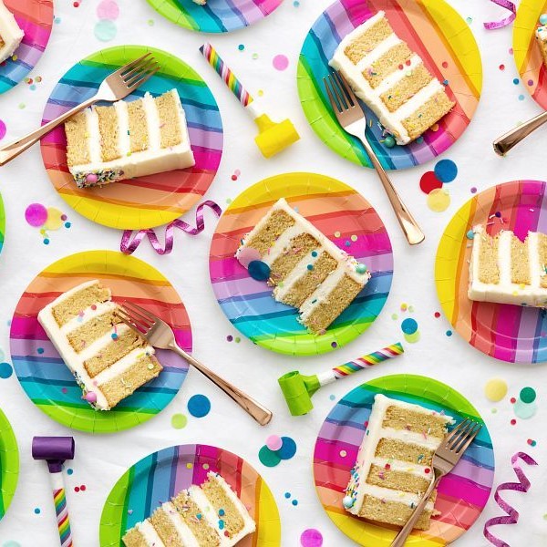 Birthday party background with birthday cake slices