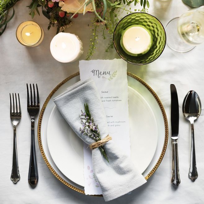 Elegant Restaurant Table Setting Service for Reception with Menu Card