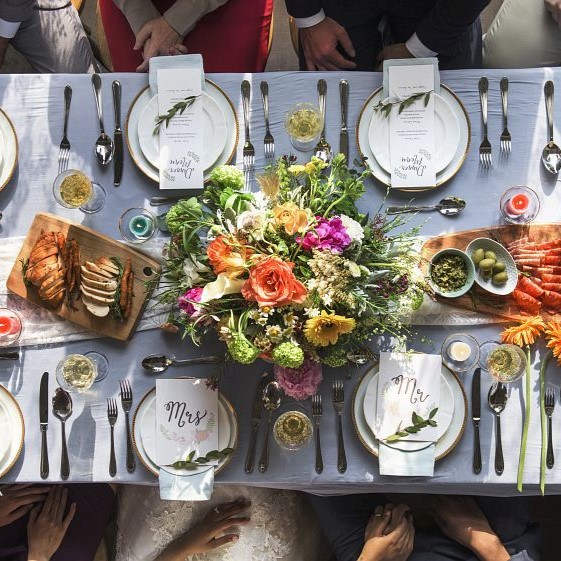 Wedding Reception Table Setting Aerial Top View