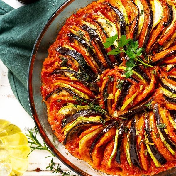 Provance tradininal vegetable dish ratatouille. Close up and top view
